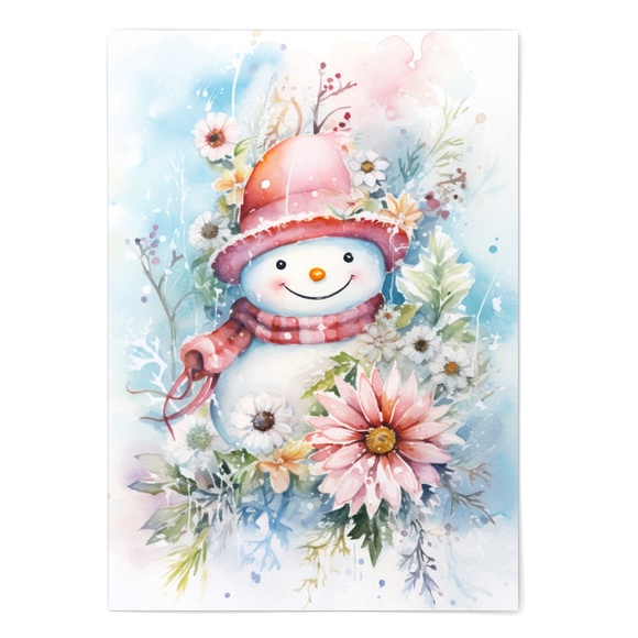Watercolor Snowman Christmas Theme Wall Art Illustration Print Unframed - Picture 2 of 5